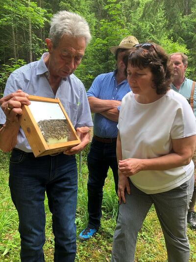 Hubert Dietrich, Vorstand des Bienenzuchtvereins Starnberg und Ruth Müller, MdL